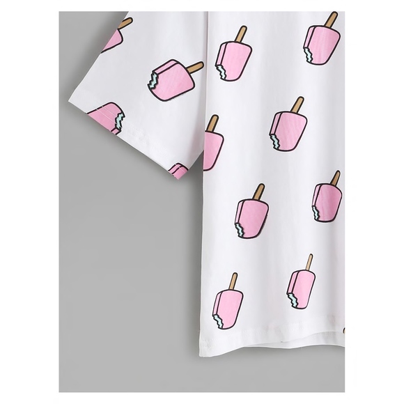 White Short Sleeve Popsicles Print T-Shirt - Picture 4 of 4